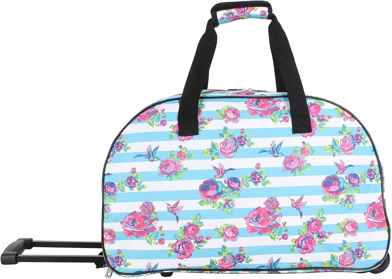 Betsey Johnson Designer Carry On Luggage Collection - Lightweight Pattern 22 Inch Duffel Bag- Weekender Overnight Business Travel Suitcase with 2- Rolling Wheels (Stripe Floral)