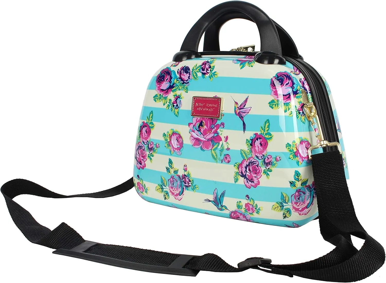 Betsey Johnson Hardside Cosmetic Case - Lightweight Small Size Hardshell Travel Hand Makeup Bag - Adjustable Shoulder Strap - Bag for Women and Girls - Multi-Functional Case