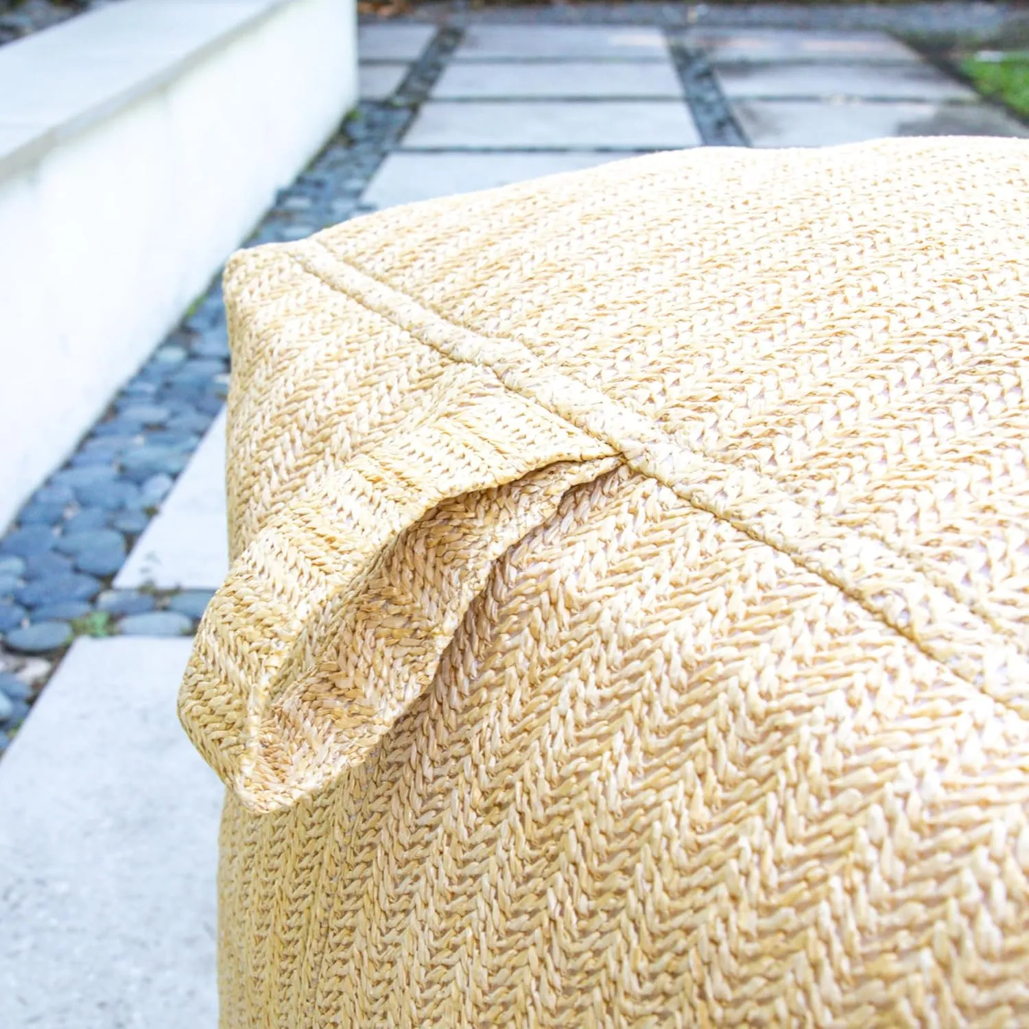 Big Joe Square Ottoman Weatherproof Bean Bag Footrest, Natural Basket Weave, Breathable Weather Resistant Fabric, 2 feet