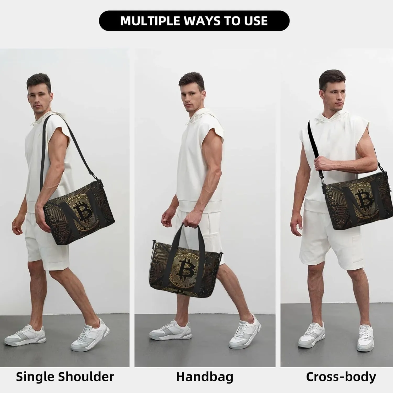 bitcoin wallpaper print Travel Duffel Bag, Sports Tote Gym Bag, Swim Pool Bag Large Shoulder Tote Bag for Beach Weekender