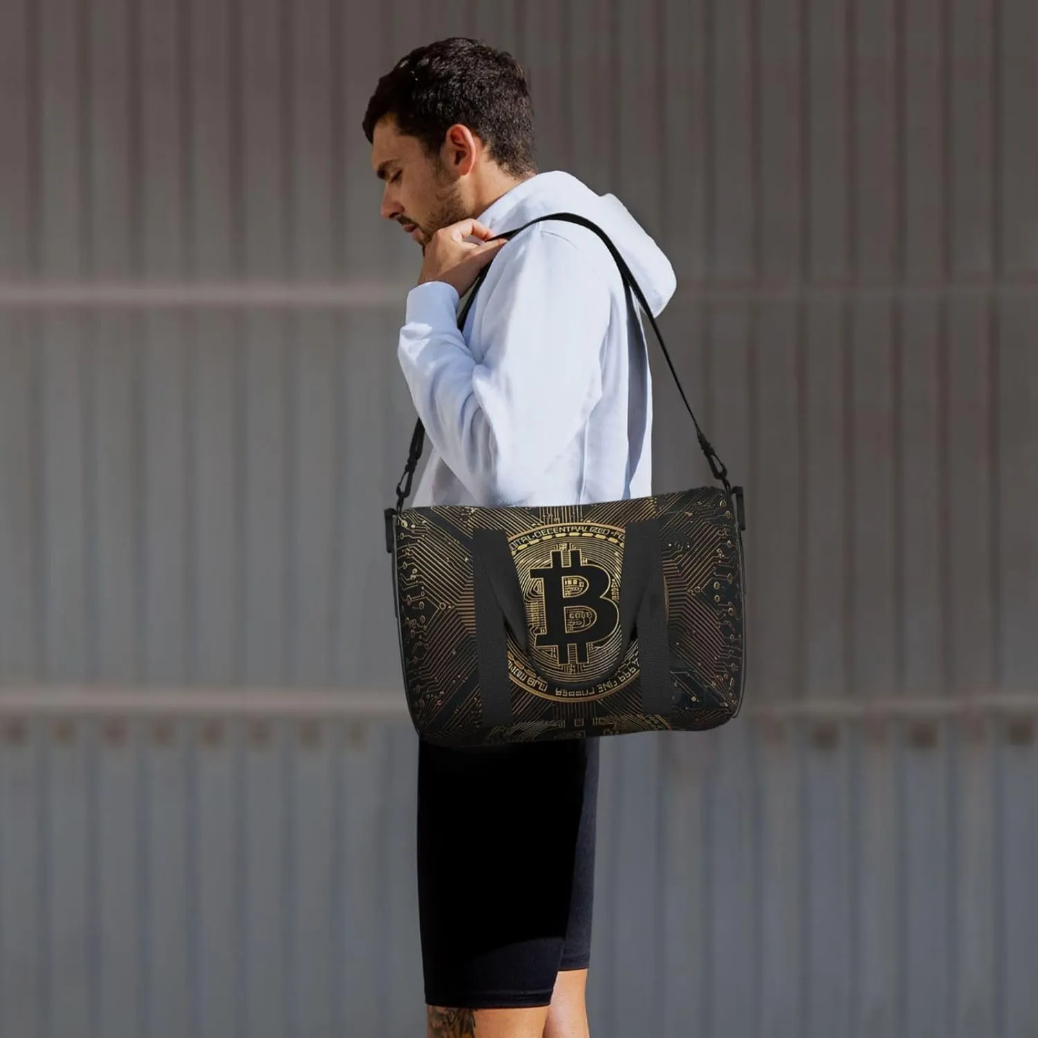 bitcoin wallpaper print Travel Duffel Bag, Sports Tote Gym Bag, Swim Pool Bag Large Shoulder Tote Bag for Beach Weekender