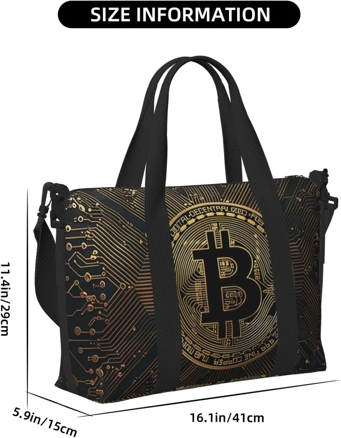 bitcoin wallpaper print Travel Duffel Bag, Sports Tote Gym Bag, Swim Pool Bag Large Shoulder Tote Bag for Beach Weekender