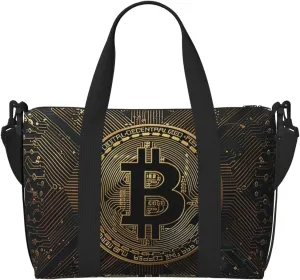 bitcoin wallpaper print Travel Duffel Bag, Sports Tote Gym Bag, Swim Pool Bag Large Shoulder Tote Bag for Beach Weekender