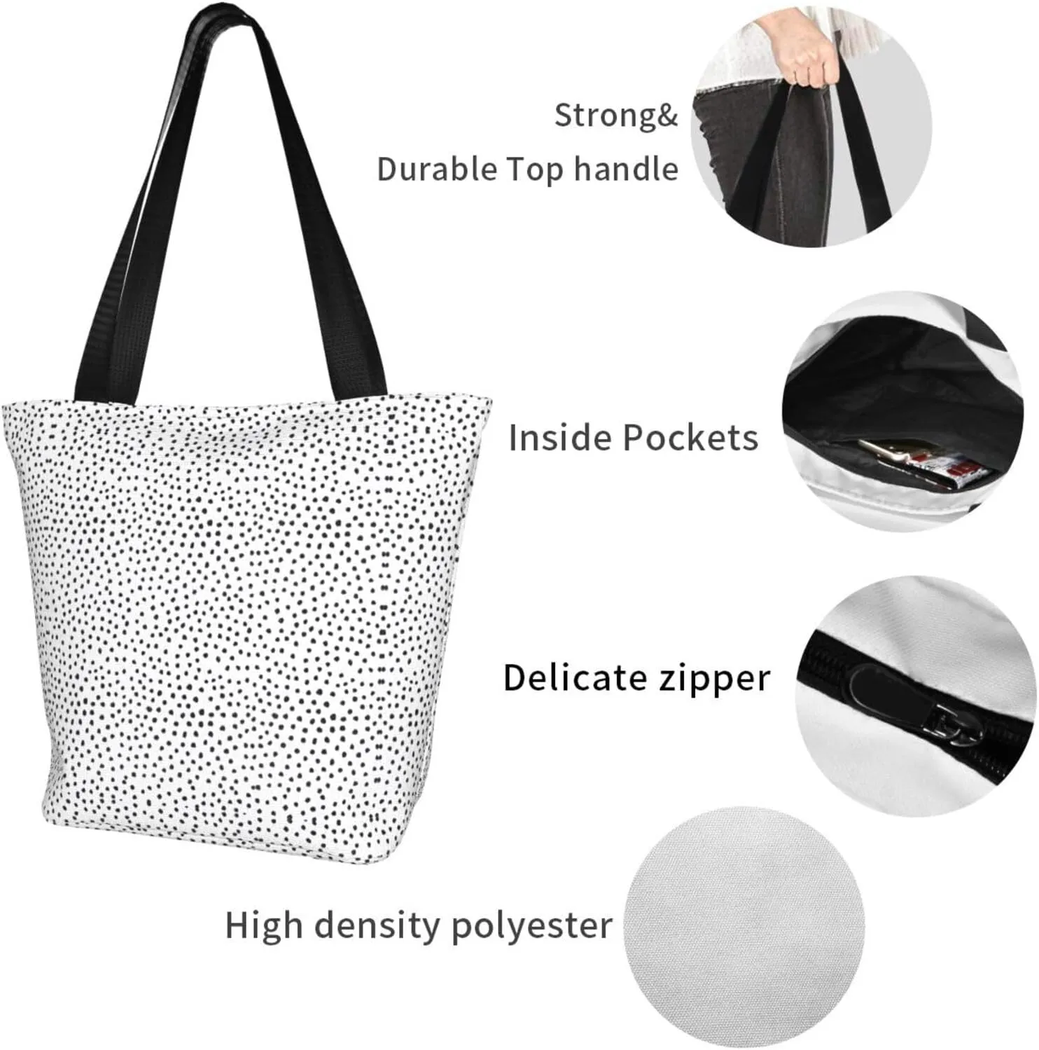 Black Afternoon Tea Print Shoulder Tote Bag Women'S Large Size Handbag Casual Tote Shopping Bag For Women