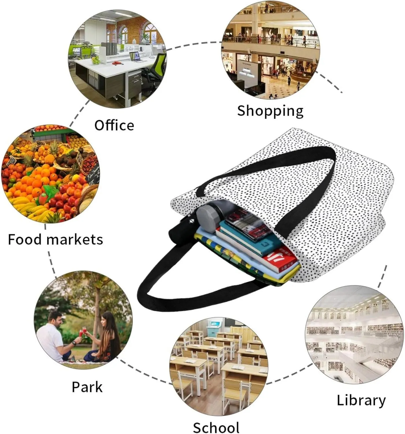 Black Afternoon Tea Print Shoulder Tote Bag Women'S Large Size Handbag Casual Tote Shopping Bag For Women