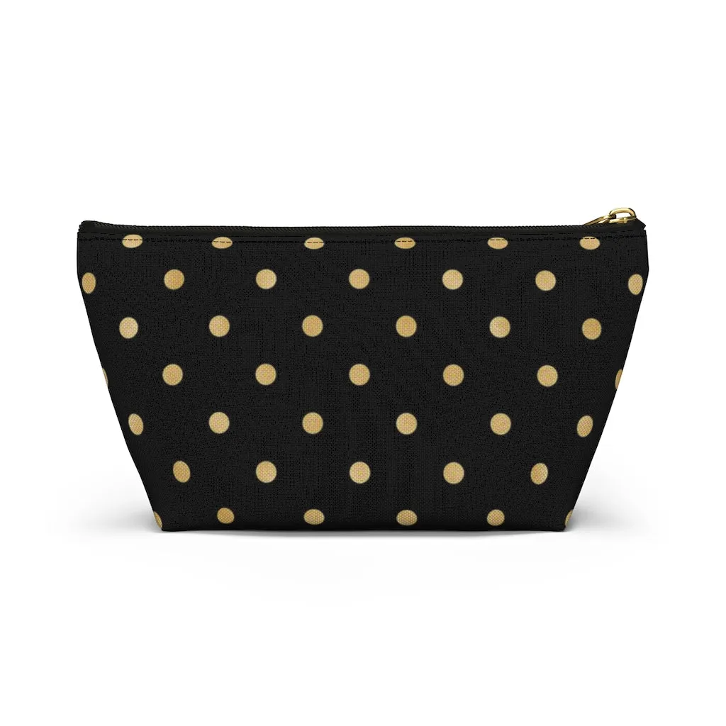Black and Gold Polka Dots Accessory Pouch w T-bottom