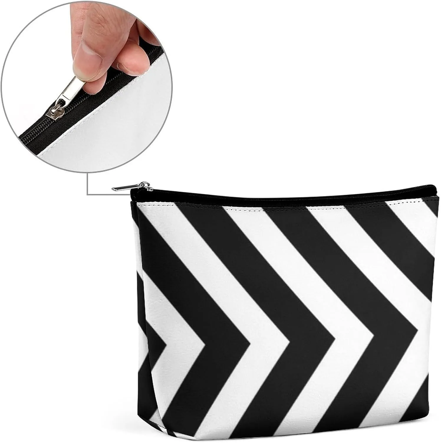 Black and White Arrows Or Chevron Pattern Cosmetic Bag, Travel Portable Makeup Bag for Purse Pouch Beauty Zipper Organizer Toiletry Bag for Women