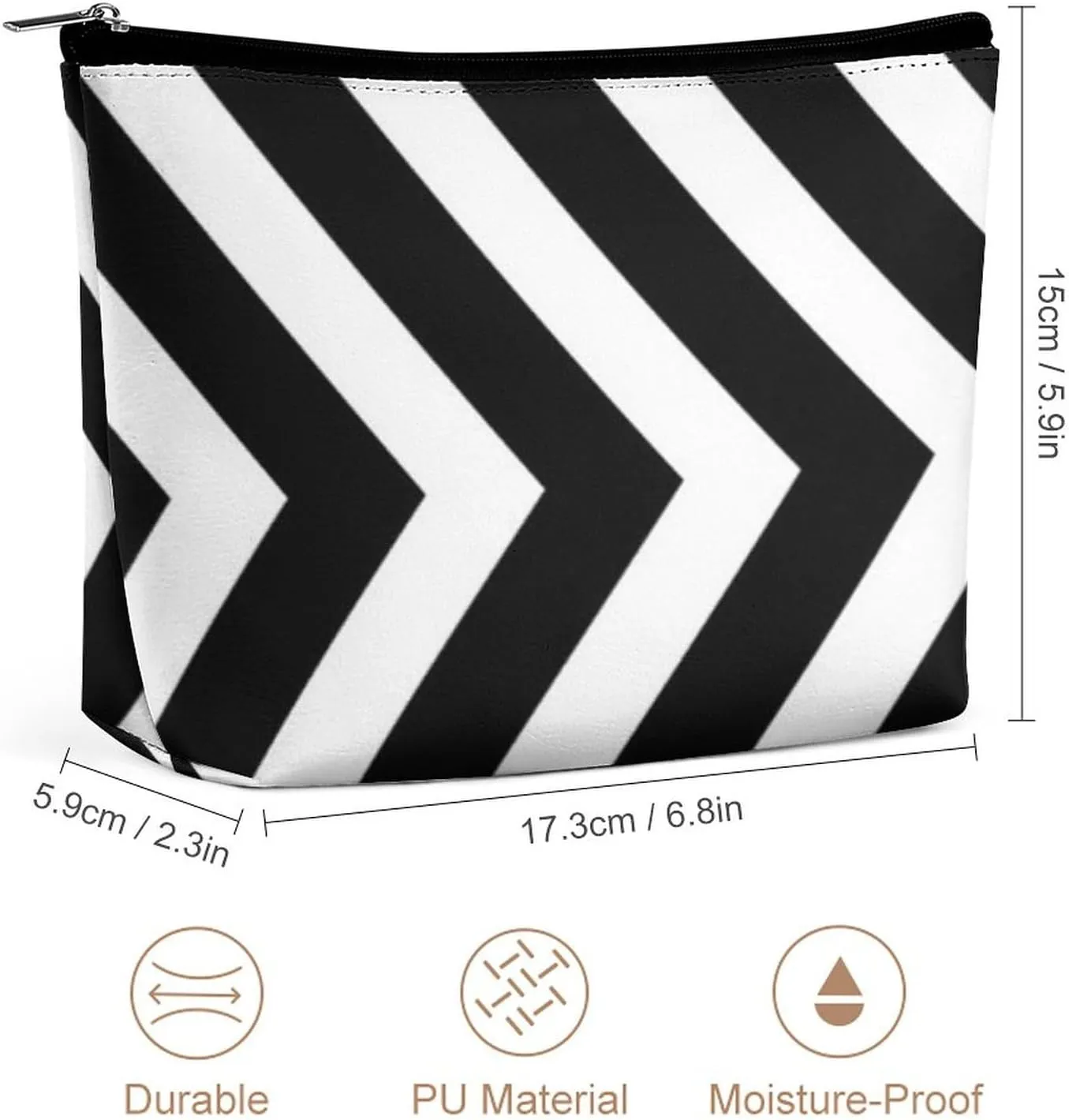 Black and White Arrows Or Chevron Pattern Cosmetic Bag, Travel Portable Makeup Bag for Purse Pouch Beauty Zipper Organizer Toiletry Bag for Women