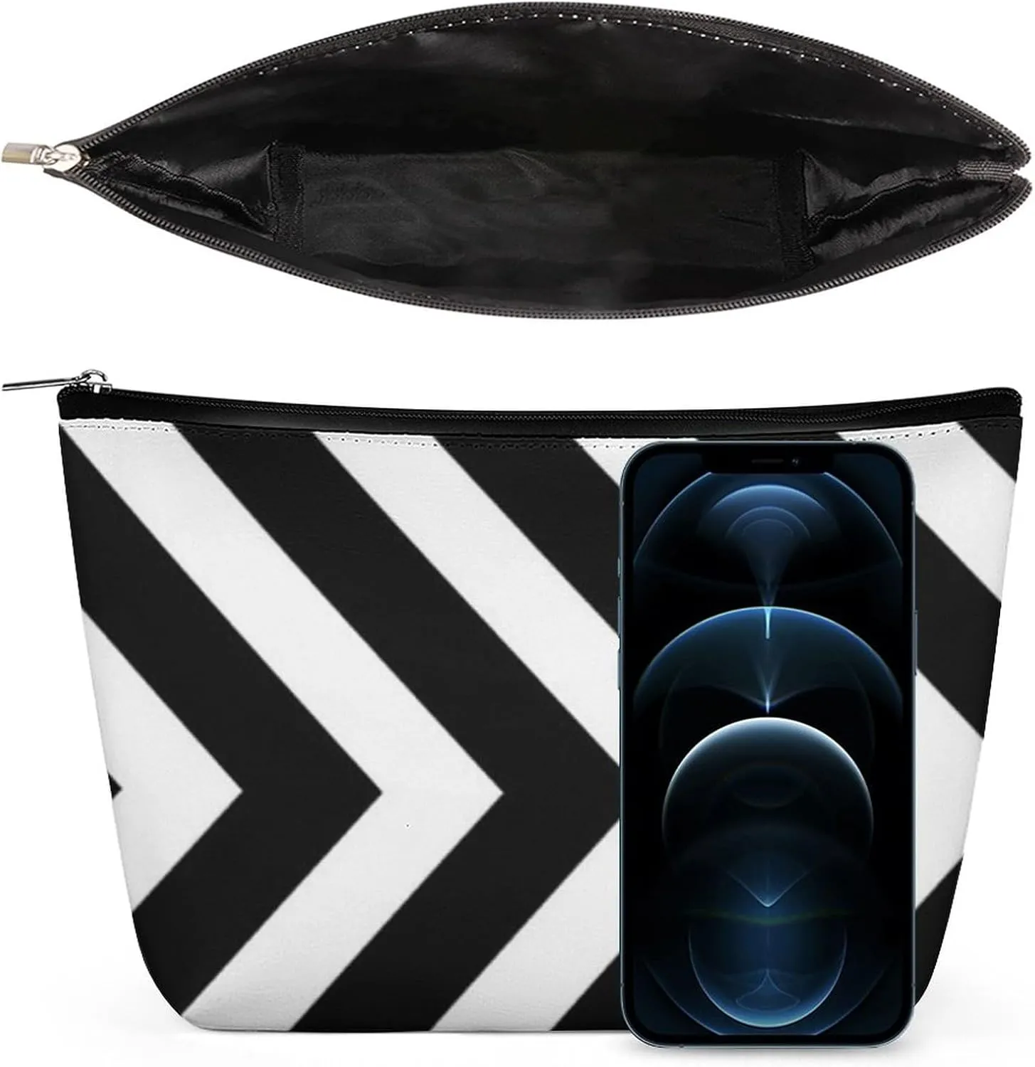 Black and White Arrows Or Chevron Pattern Cosmetic Bag, Travel Portable Makeup Bag for Purse Pouch Beauty Zipper Organizer Toiletry Bag for Women