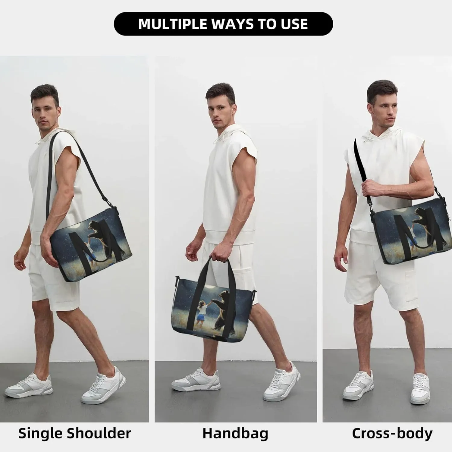 black bear dancing print Travel Duffel Bag, Sports Tote Gym Bag, Swim Pool Bag Large Shoulder Tote Bag for Beach Weekender