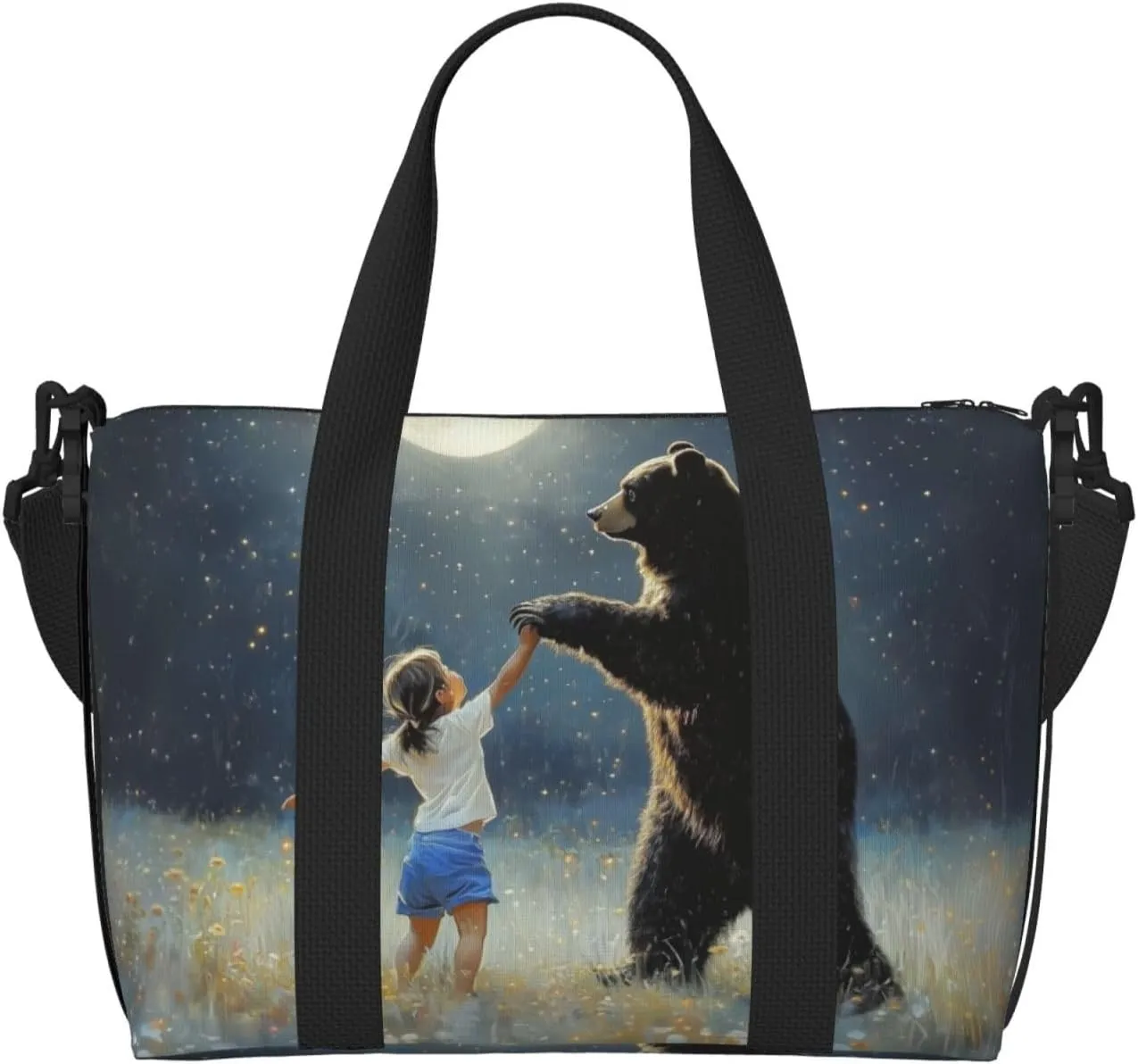 black bear dancing print Travel Duffel Bag, Sports Tote Gym Bag, Swim Pool Bag Large Shoulder Tote Bag for Beach Weekender