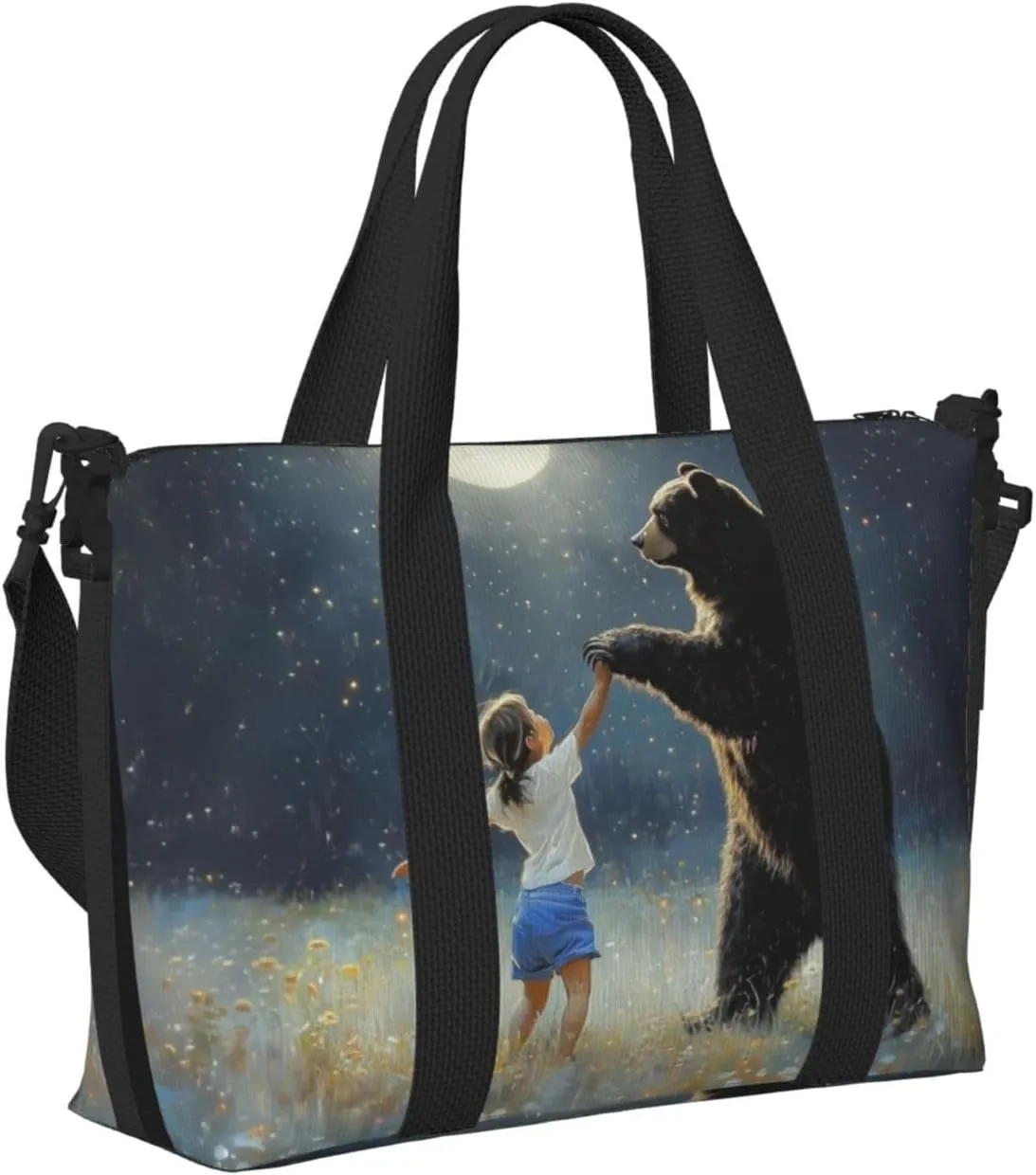 black bear dancing print Travel Duffel Bag, Sports Tote Gym Bag, Swim Pool Bag Large Shoulder Tote Bag for Beach Weekender