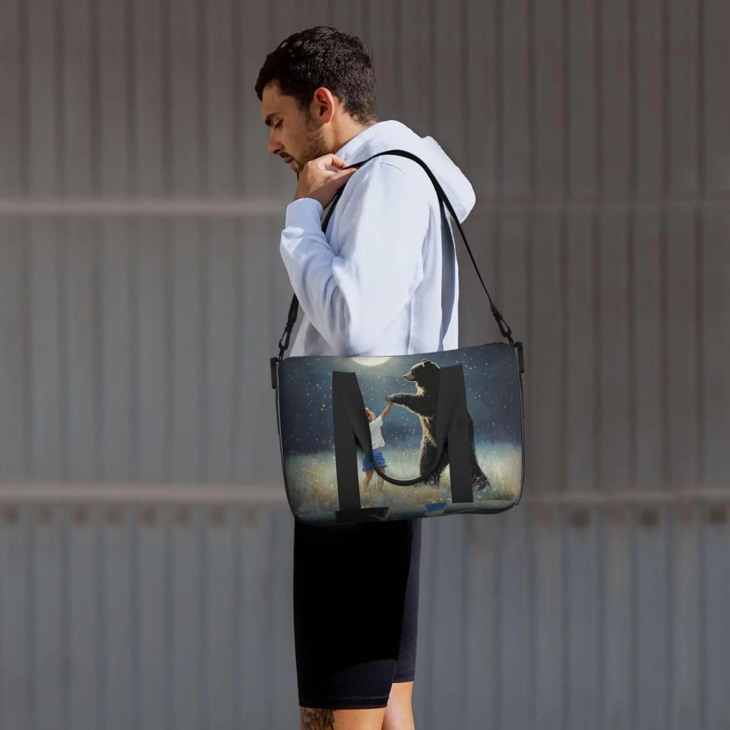 black bear dancing print Travel Duffel Bag, Sports Tote Gym Bag, Swim Pool Bag Large Shoulder Tote Bag for Beach Weekender