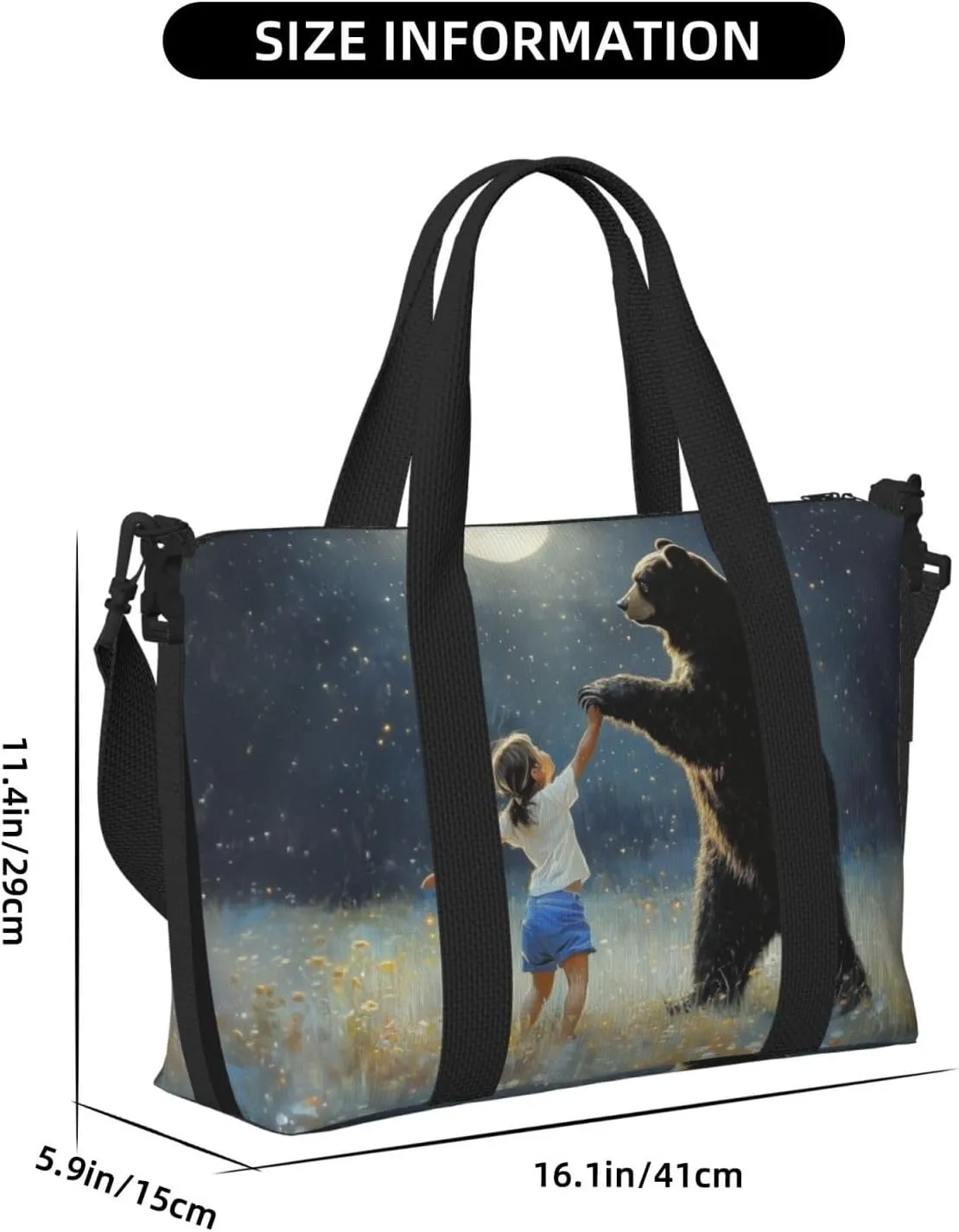 black bear dancing print Travel Duffel Bag, Sports Tote Gym Bag, Swim Pool Bag Large Shoulder Tote Bag for Beach Weekender