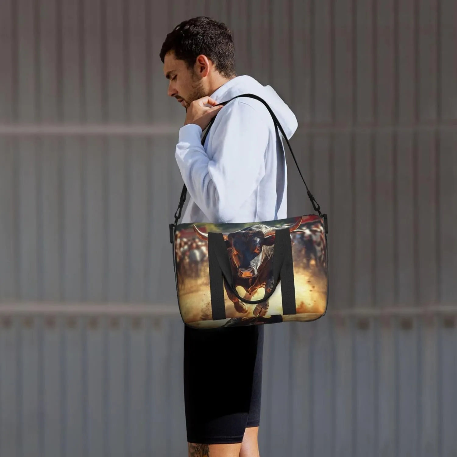 black bull print Travel Duffel Bag, Sports Tote Gym Bag, Swim Pool Bag Large Shoulder Tote Bag for Beach Weekender