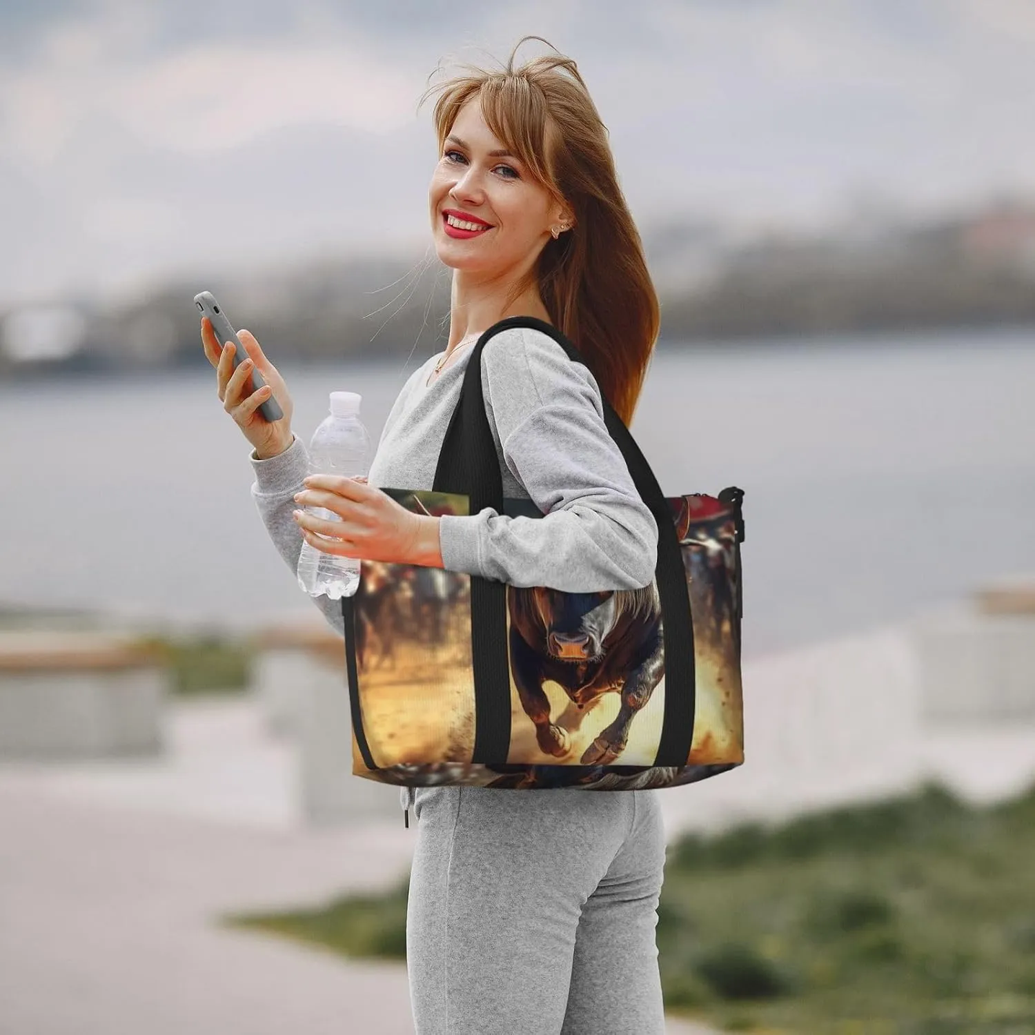 black bull print Travel Duffel Bag, Sports Tote Gym Bag, Swim Pool Bag Large Shoulder Tote Bag for Beach Weekender