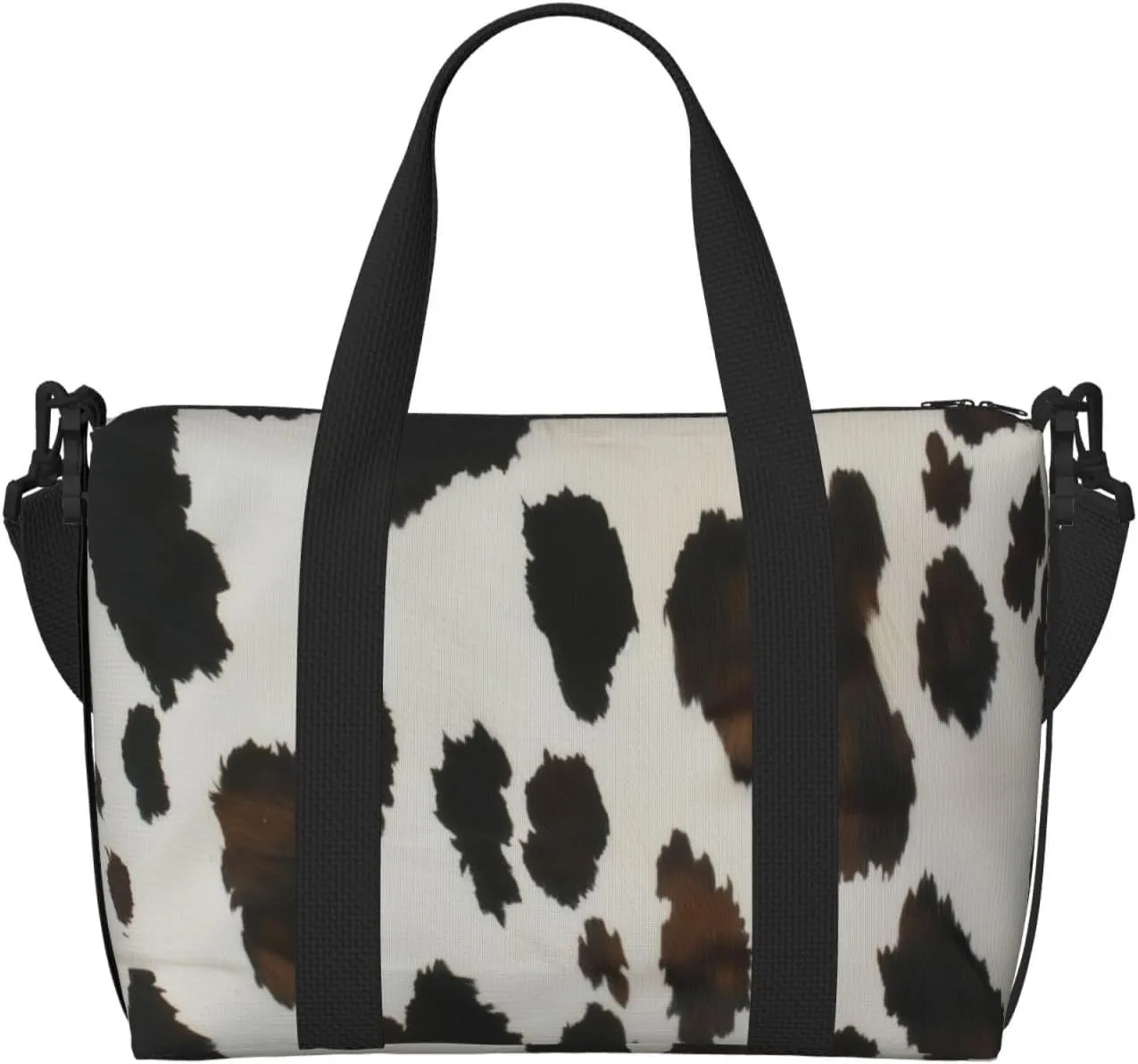 black cowhide print Travel Duffel Bag, Sports Tote Gym Bag, Swim Pool Bag Large Shoulder Tote Bag for Beach Weekender