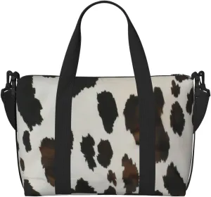 black cowhide print Travel Duffel Bag, Sports Tote Gym Bag, Swim Pool Bag Large Shoulder Tote Bag for Beach Weekender