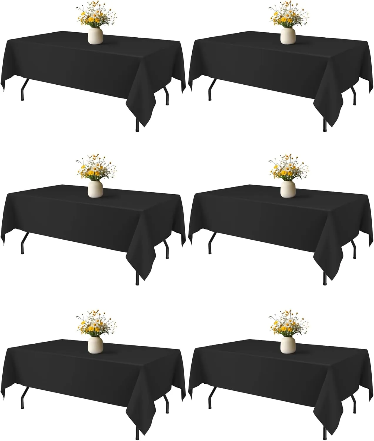 Black Fabric Rectangle Table Cloth - 6 Pack, 60" × 84" Washable Tablecloth for 5FT Tables, Wrinkle-Resistant & Heat-Proof Table Cover for Weddings, Dinners & Parties