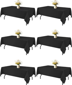 Black Fabric Rectangle Table Cloth - 6 Pack, 60" × 84" Washable Tablecloth for 5FT Tables, Wrinkle-Resistant & Heat-Proof Table Cover for Weddings, Dinners & Parties