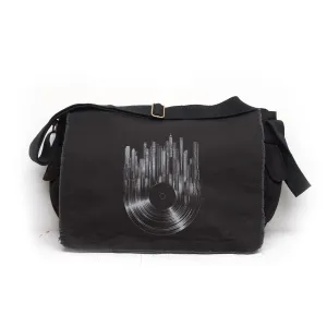 Black Lantern Canvas Messenger Bag - Vinyl Record City - Aesthetic Crossbody Bags for Women & Men - Cute Vintage Cross Body Purse, Large Shoulder Bag with Zipper - Backpack for Work, Study, Travel