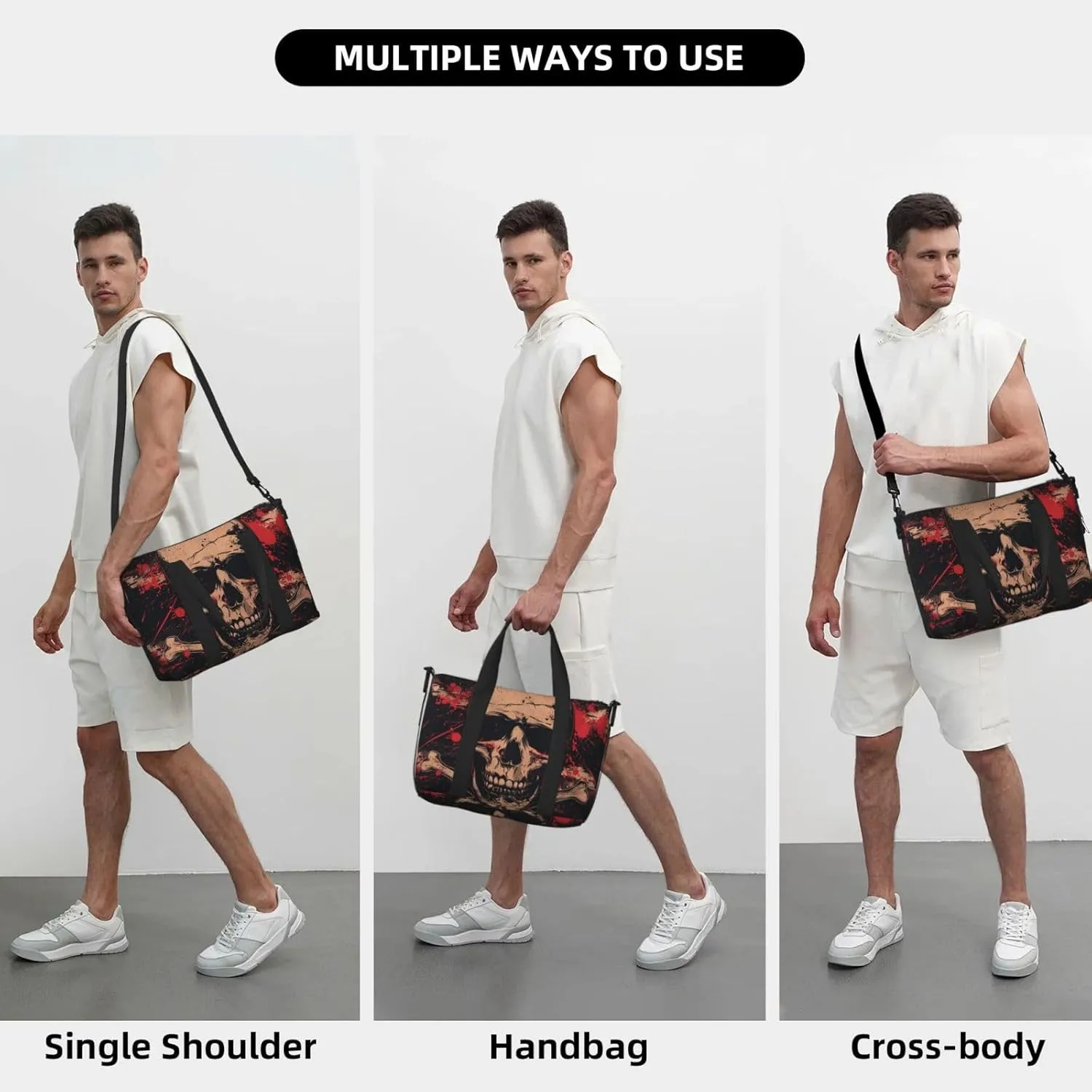 black skull and crossbones print Travel Duffel Bag, Sports Tote Gym Bag, Swim Pool Bag Large Shoulder Tote Bag for Beach Weekender, 202-406-121