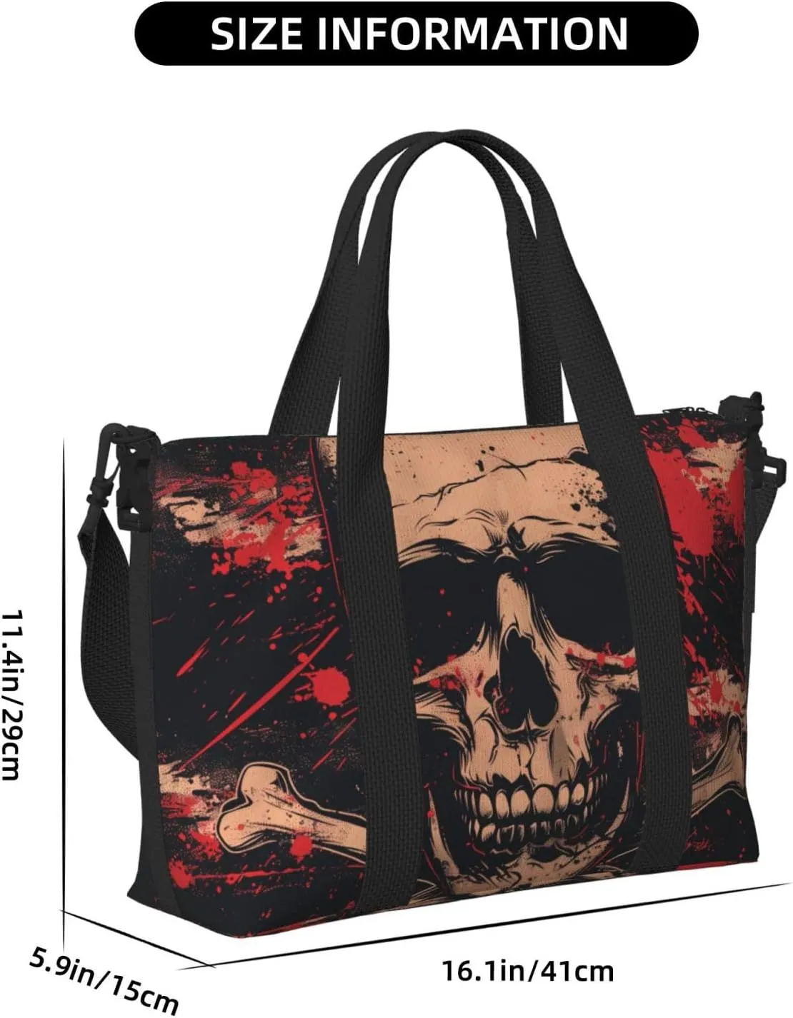 black skull and crossbones print Travel Duffel Bag, Sports Tote Gym Bag, Swim Pool Bag Large Shoulder Tote Bag for Beach Weekender, 202-406-121