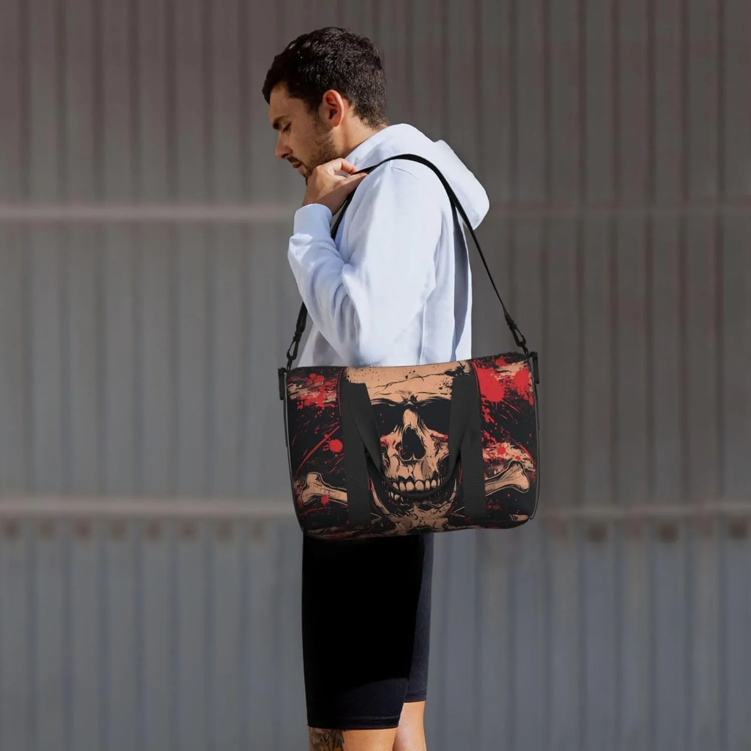black skull and crossbones print Travel Duffel Bag, Sports Tote Gym Bag, Swim Pool Bag Large Shoulder Tote Bag for Beach Weekender, 202-406-121