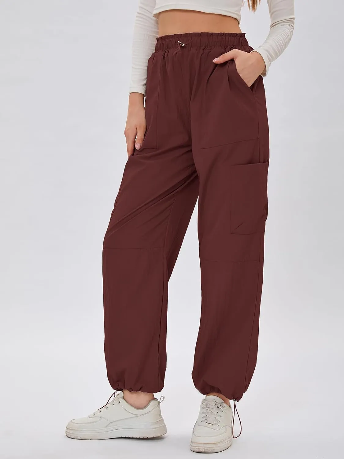 Bloggerlove Womens Cargo Pants Wide Leg Jogger Y2K Parachute Drawstring Waist Casual Baggy Pant with Pockets Trendy