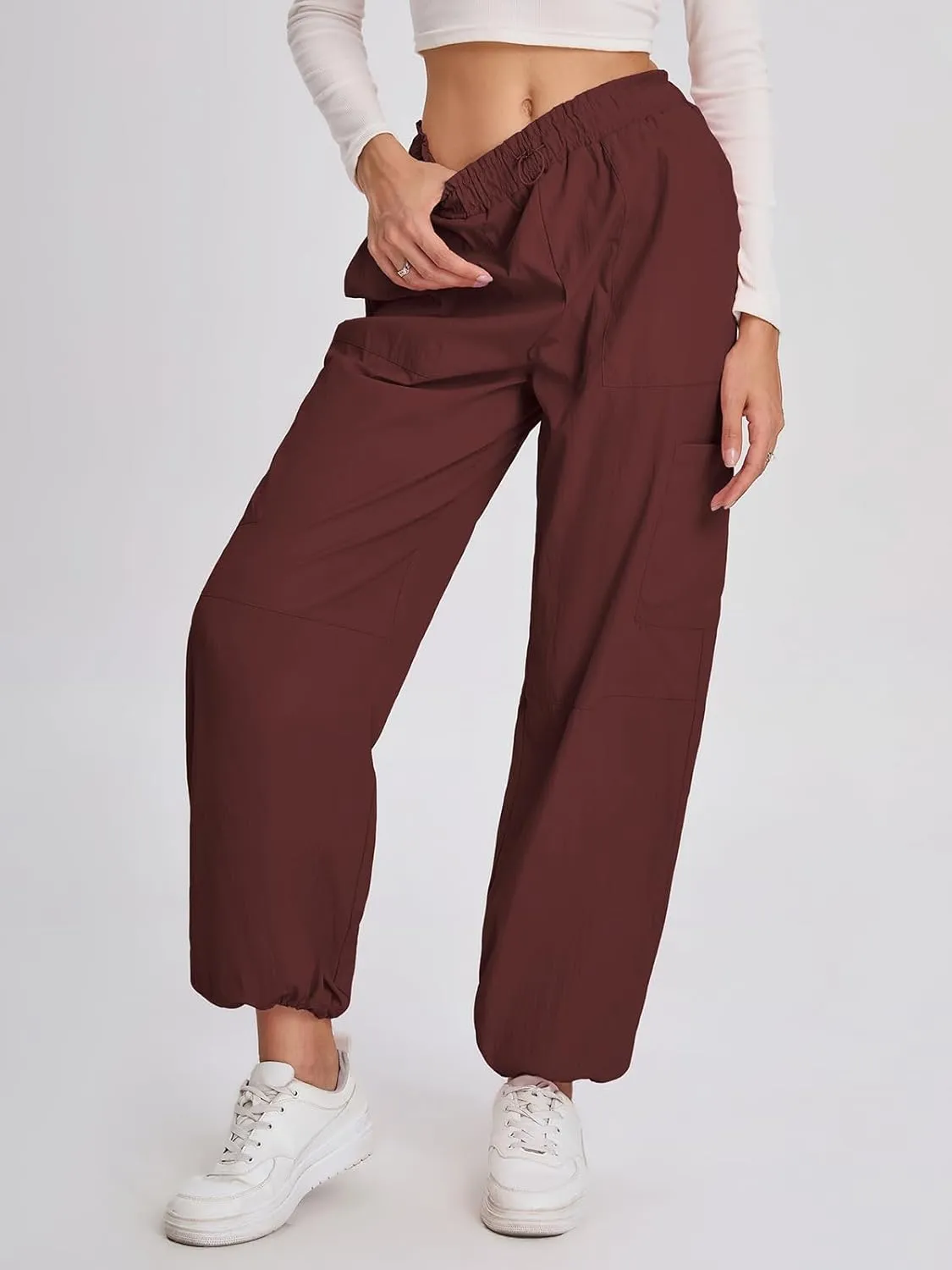 Bloggerlove Womens Cargo Pants Wide Leg Jogger Y2K Parachute Drawstring Waist Casual Baggy Pant with Pockets Trendy
