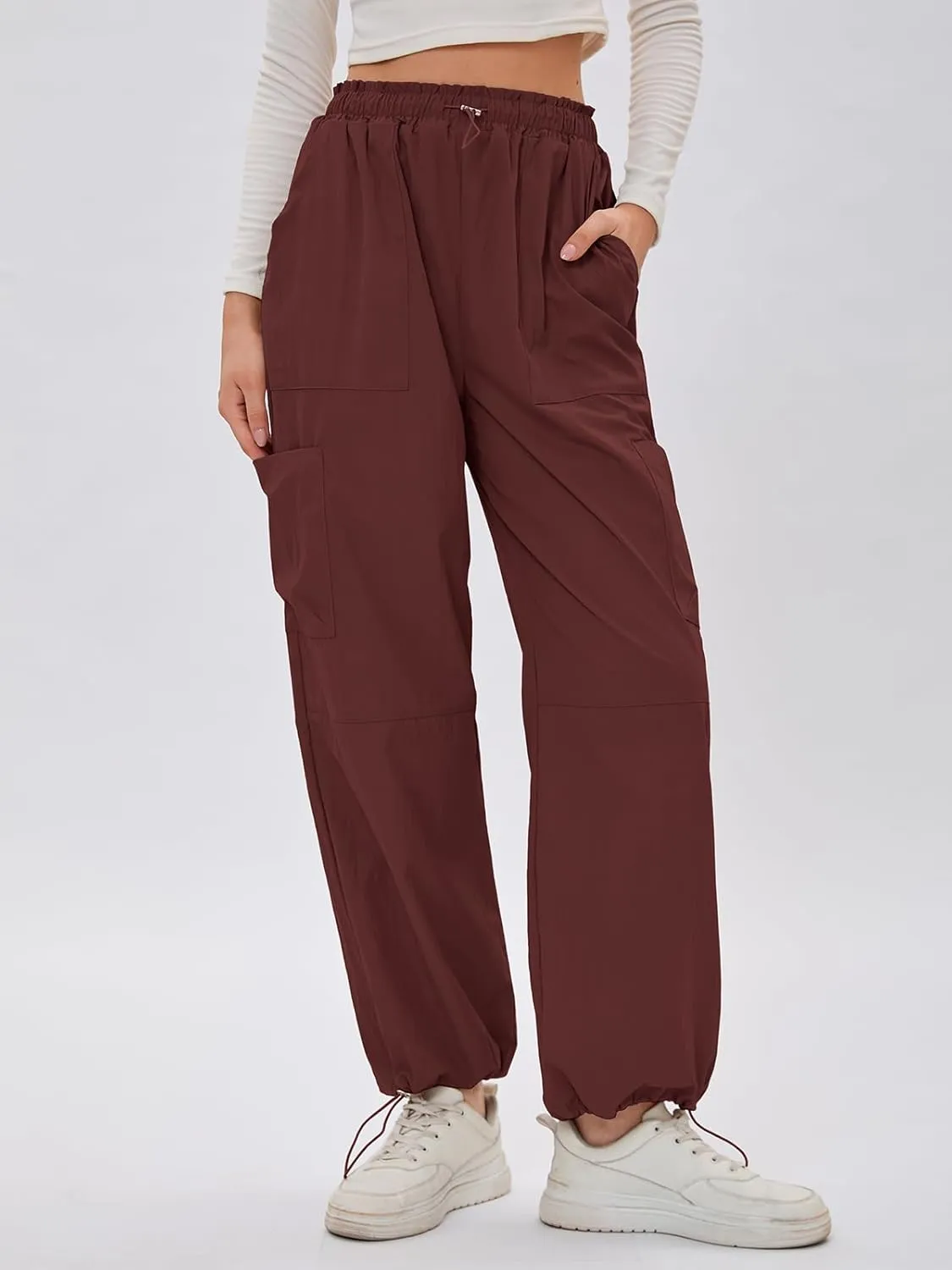 Bloggerlove Womens Cargo Pants Wide Leg Jogger Y2K Parachute Drawstring Waist Casual Baggy Pant with Pockets Trendy