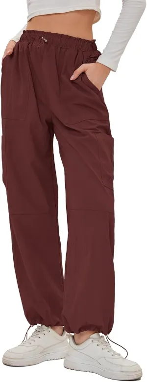 Bloggerlove Womens Cargo Pants Wide Leg Jogger Y2K Parachute Drawstring Waist Casual Baggy Pant with Pockets Trendy
