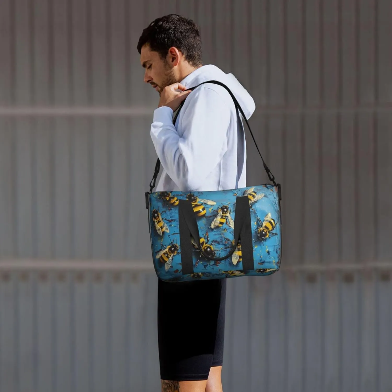 blue bees print Travel Duffel Bag, Sports Tote Gym Bag, Swim Pool Bag Large Shoulder Tote Bag for Beach Weekender