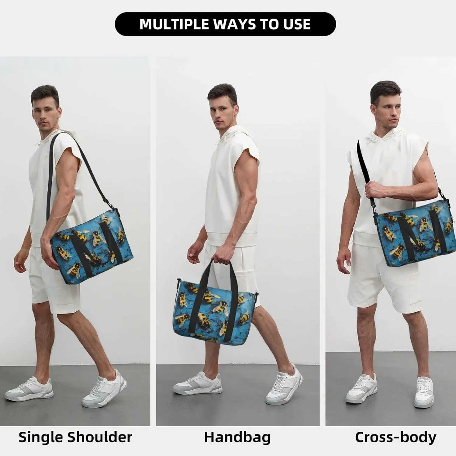 blue bees print Travel Duffel Bag, Sports Tote Gym Bag, Swim Pool Bag Large Shoulder Tote Bag for Beach Weekender