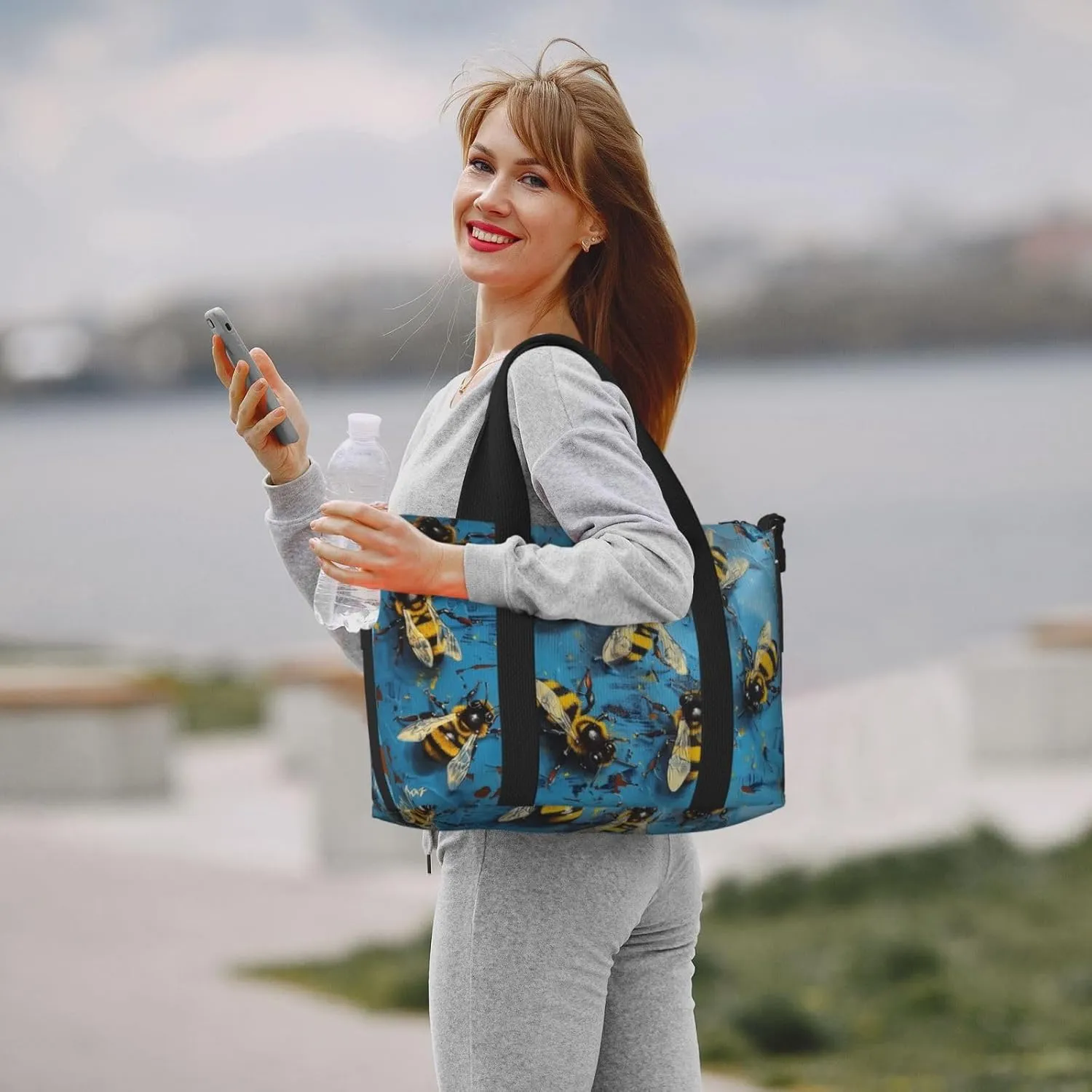 blue bees print Travel Duffel Bag, Sports Tote Gym Bag, Swim Pool Bag Large Shoulder Tote Bag for Beach Weekender