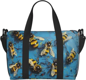 blue bees print Travel Duffel Bag, Sports Tote Gym Bag, Swim Pool Bag Large Shoulder Tote Bag for Beach Weekender