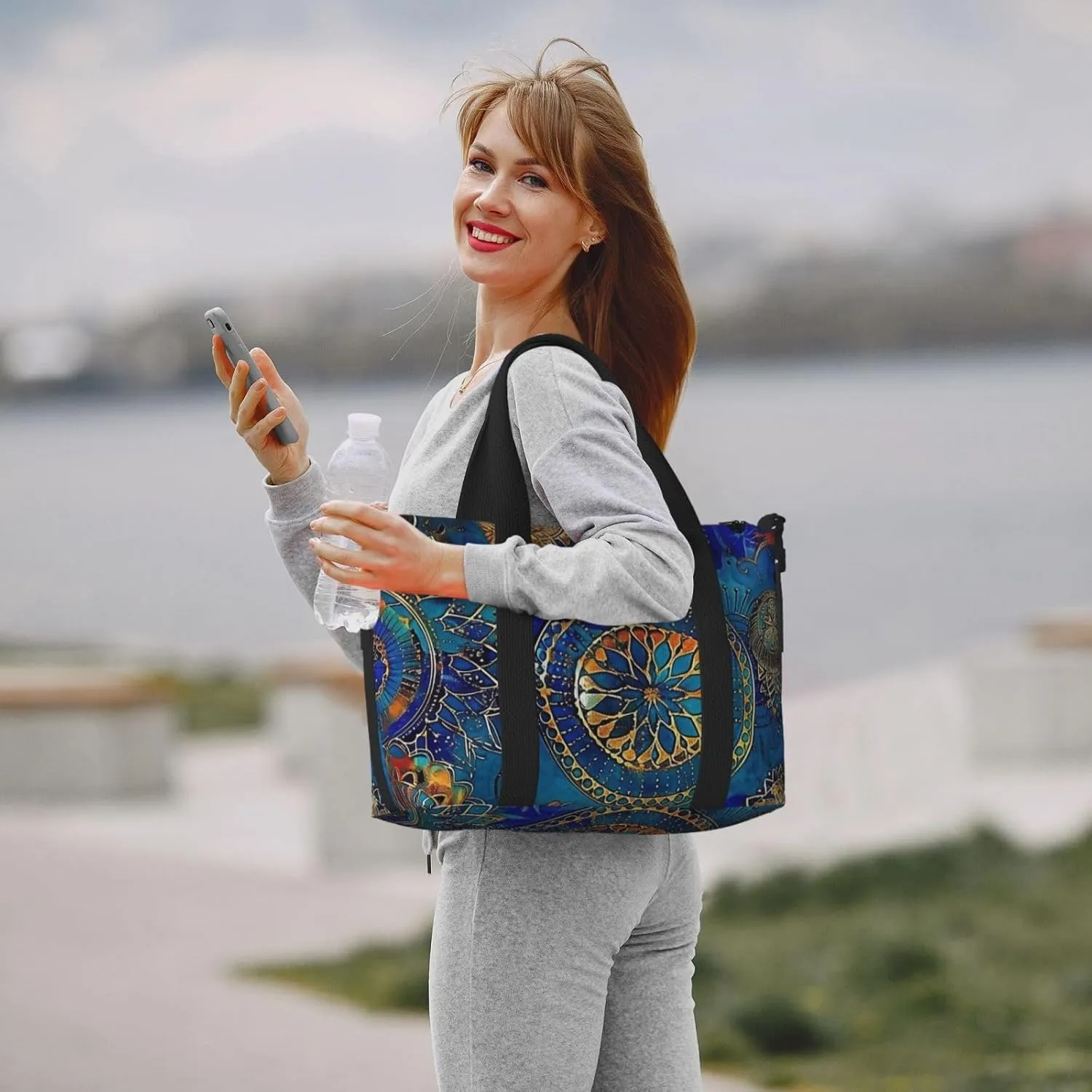 blue circle art print Travel Duffel Bag, Sports Tote Gym Bag, Swim Pool Bag Large Shoulder Tote Bag for Beach Weekender
