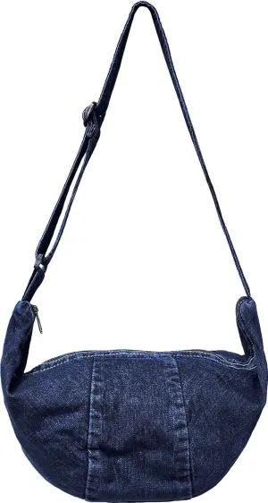 Blue Denim Jeans Canvas Roomy Casual Wonton Shape Hobo Crossbody Shoulder Bag Sac Pouch Purse Handbag for Women
