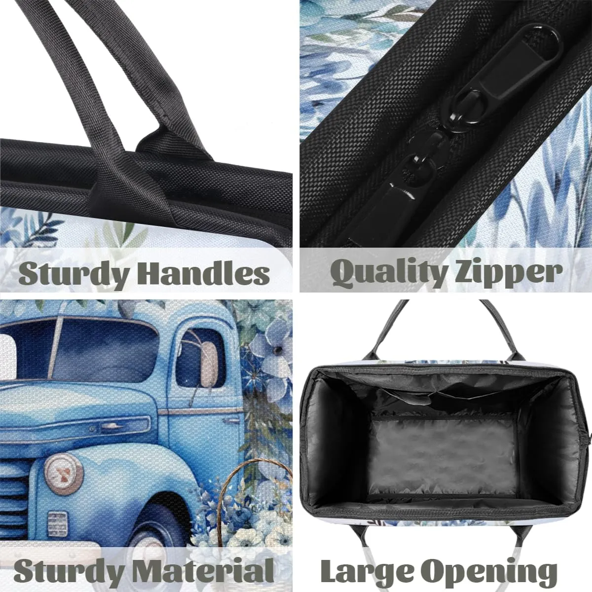 Blue Flowers Truck Weekender Overnight Bag for Women Waterproof Carry On Travel Duffle Bags with Pocket Lightweight Sports Gym Tote Bag Large Luggage Workout Personal Item Hospital Bags