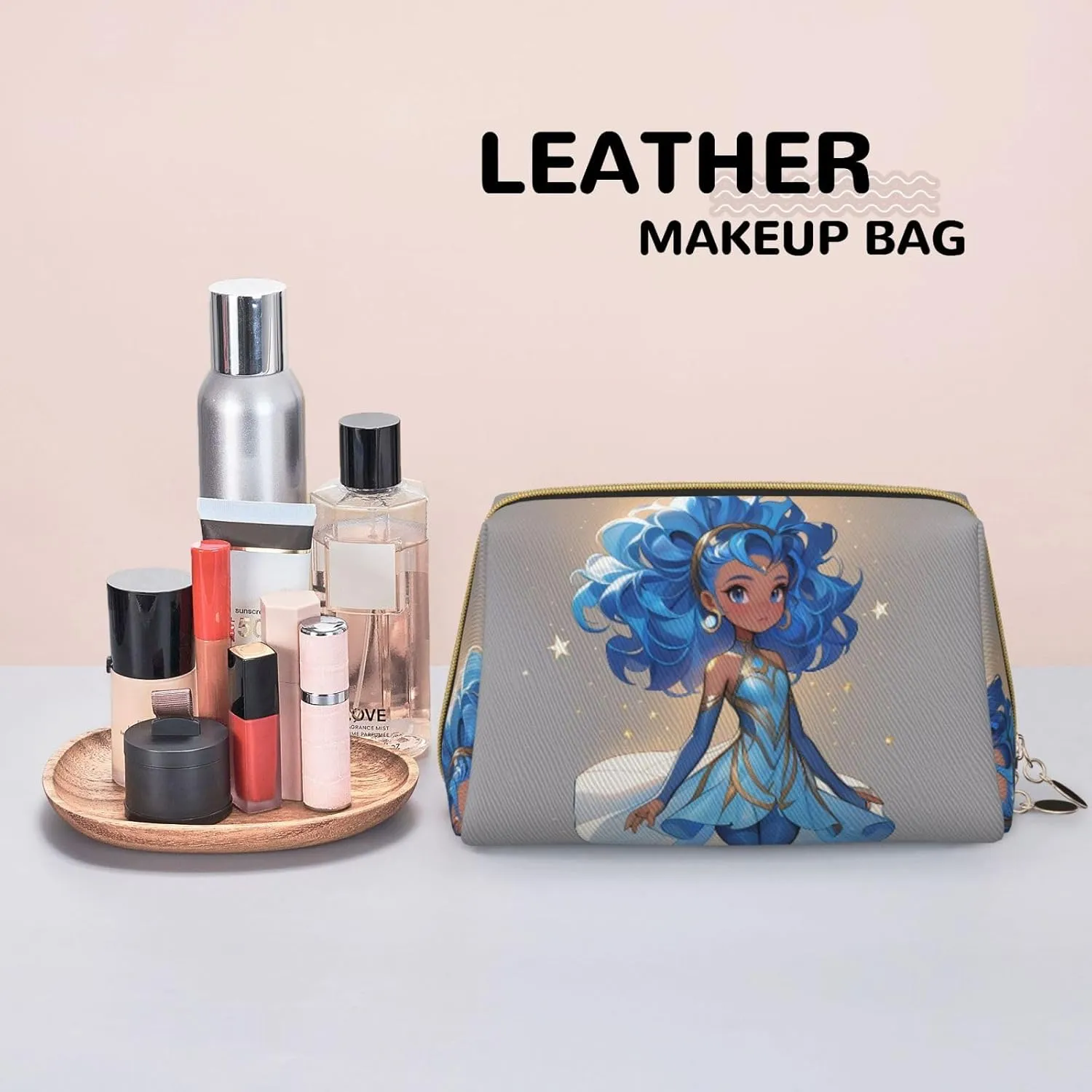 Blue galaxy Printed Small Makeup Bag,Travel Cosmetic Bag Purse with Zipper,Water-resistant Makeup Organizer Bag for Women