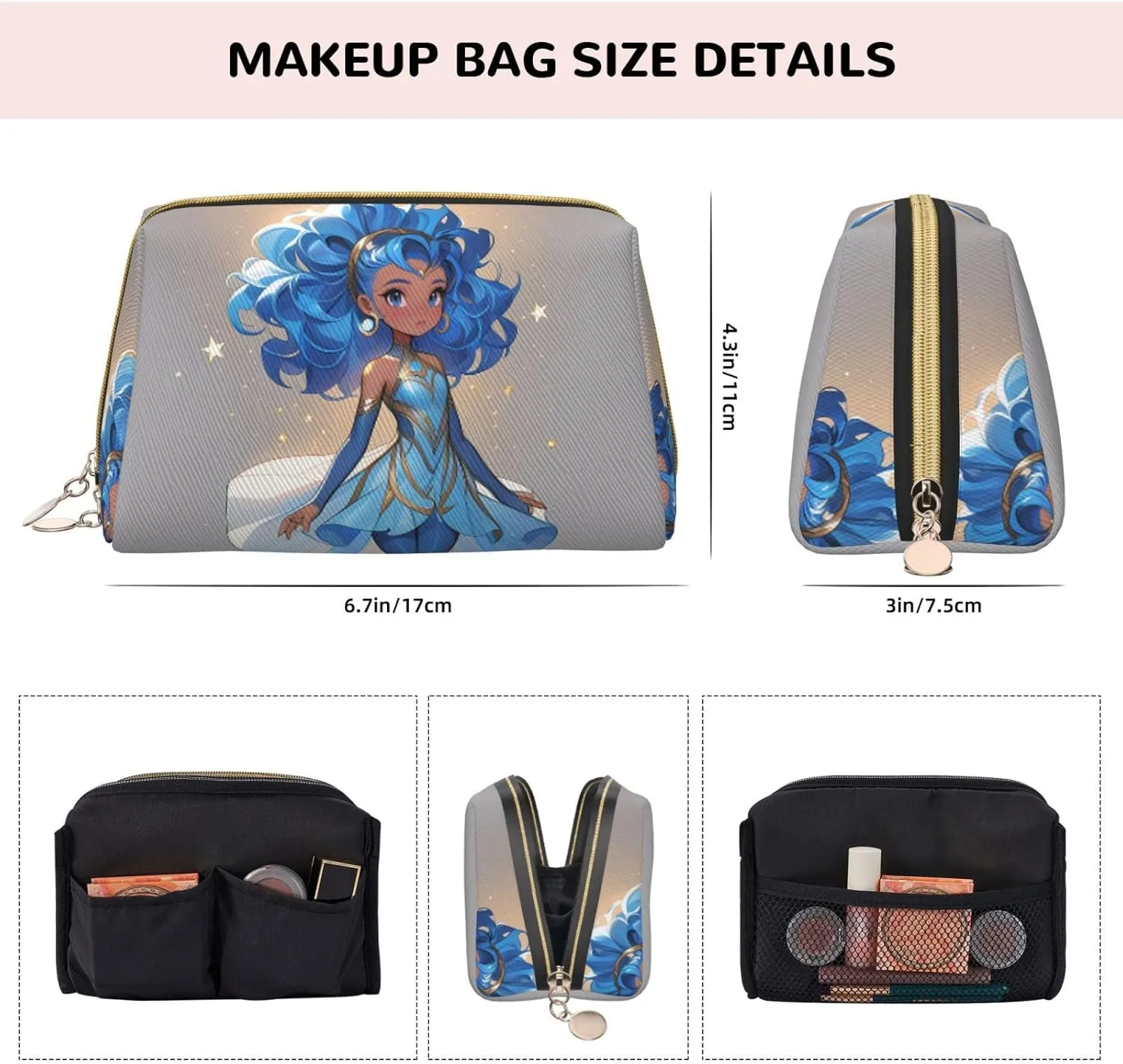 Blue galaxy Printed Small Makeup Bag,Travel Cosmetic Bag Purse with Zipper,Water-resistant Makeup Organizer Bag for Women