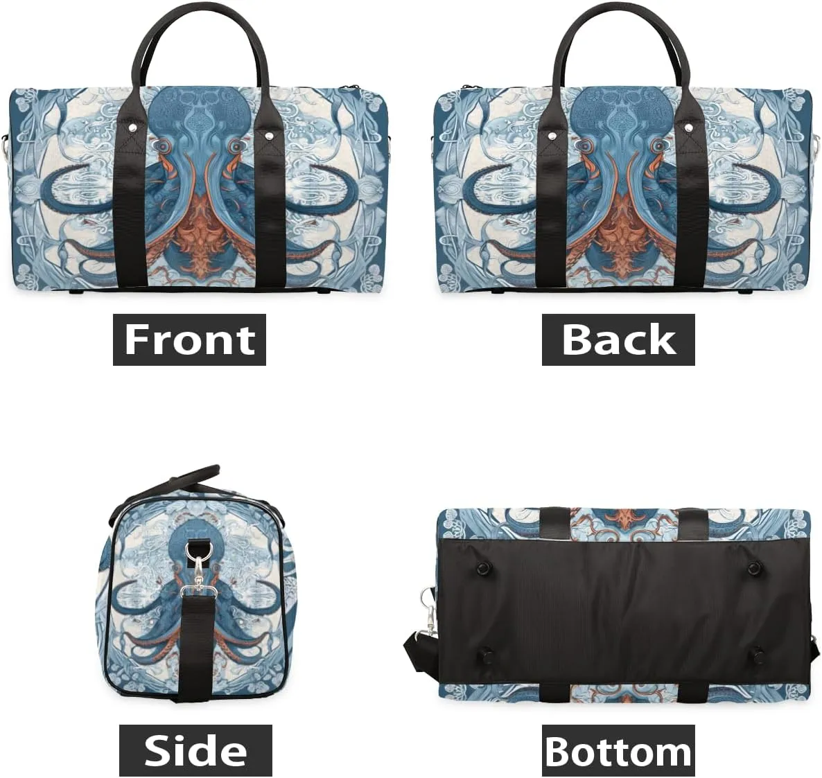 Blue Octopus Travel Duffle Bag for Women Men Gym Duffel Foldable Bag Waterproof Weekender Ocean Kraken Duffle Tote