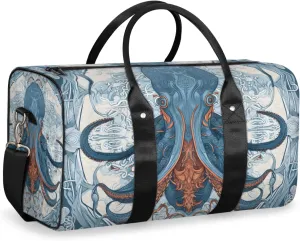 Blue Octopus Travel Duffle Bag for Women Men Gym Duffel Foldable Bag Waterproof Weekender Ocean Kraken Duffle Tote