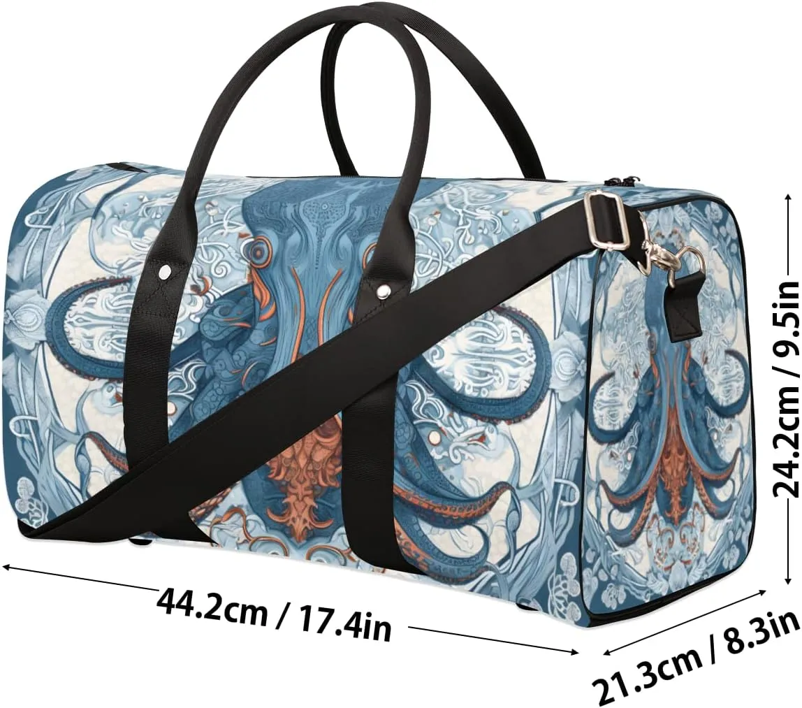Blue Octopus Travel Duffle Bag for Women Men Gym Duffel Foldable Bag Waterproof Weekender Ocean Kraken Duffle Tote