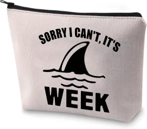 BLUPARK Funny Shark Makeup Bag Shark Lover Gift Sorry I Can't It's Week Cosmetic Bag for Women (It's Week)