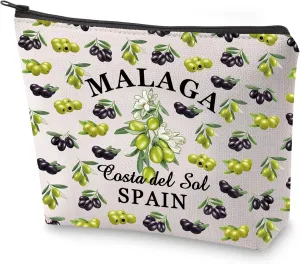 BLUPARK Malaga Olives Cosmetic Bag Southern Spain Travel Gift Malaga Costa Del Sol Travel Makeup Bag Souvenir Gift (Malaga)