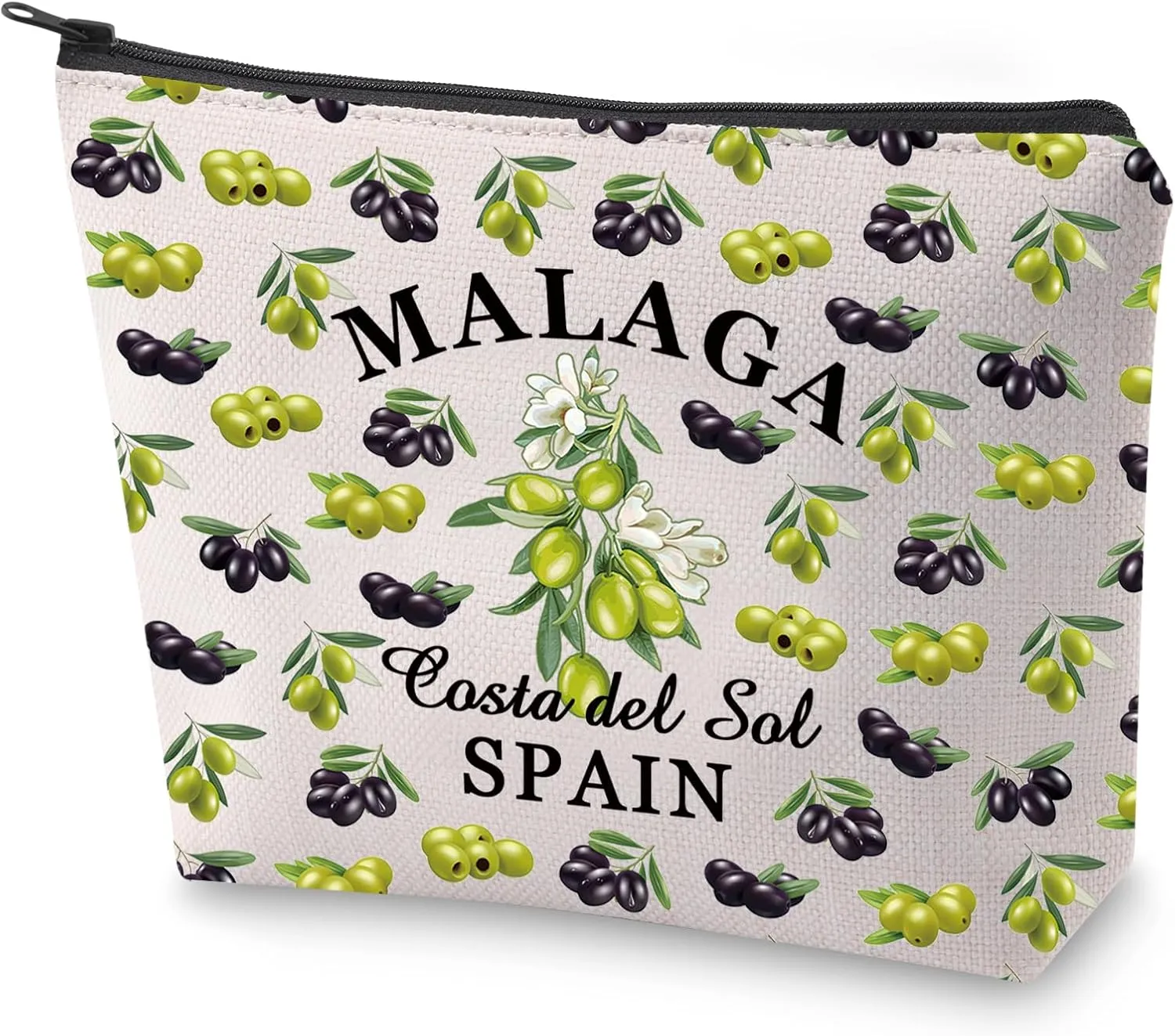 BLUPARK Malaga Olives Cosmetic Bag Southern Spain Travel Gift Malaga Costa Del Sol Travel Makeup Bag Souvenir Gift (Malaga)