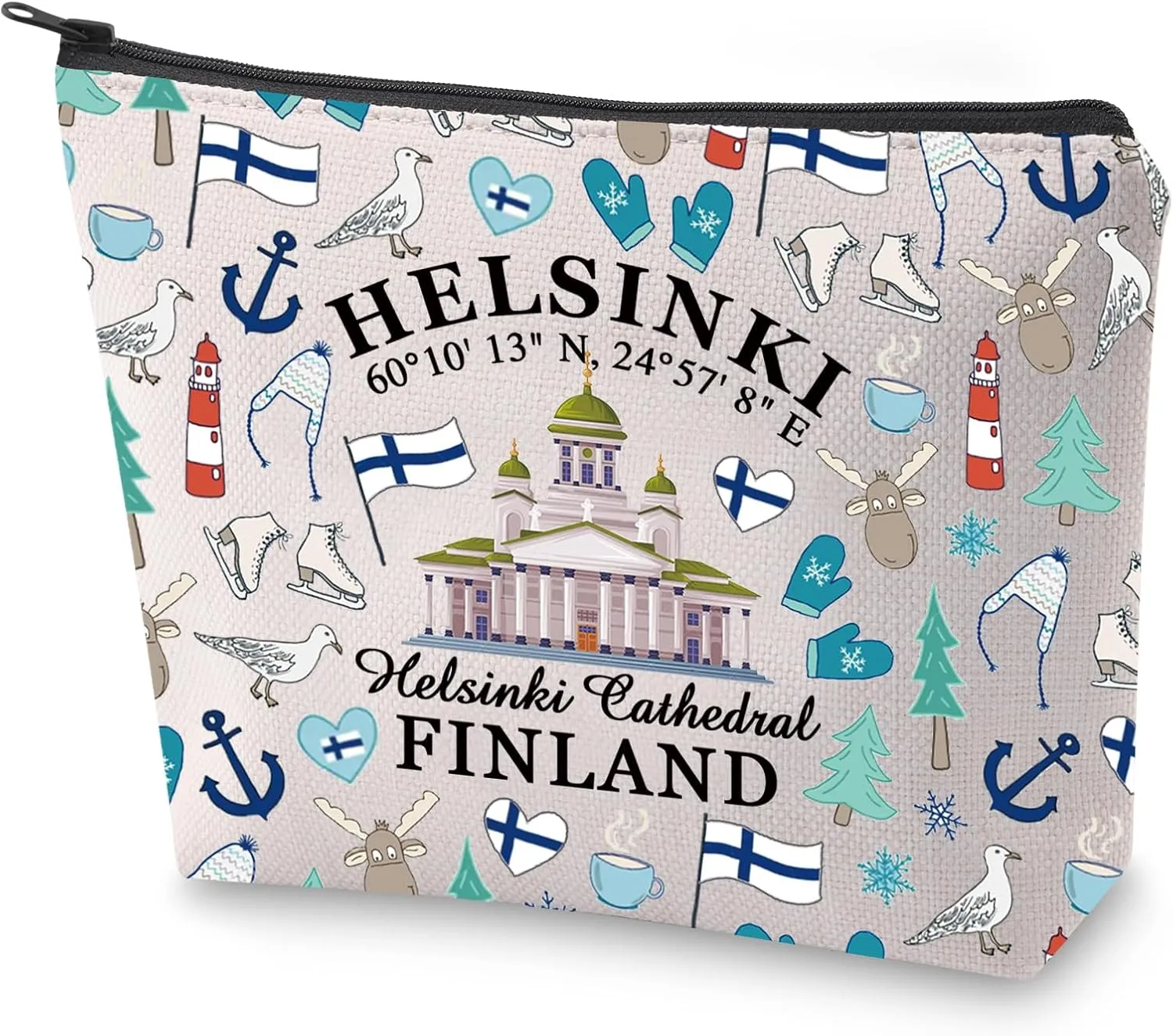 BLUPARK Nordic Style Cosmetic Bag Helsinki Travel Gift Helsinki Cathedral Finland Makeup Bag Helsinki Souvenir Gift (Helsinki)