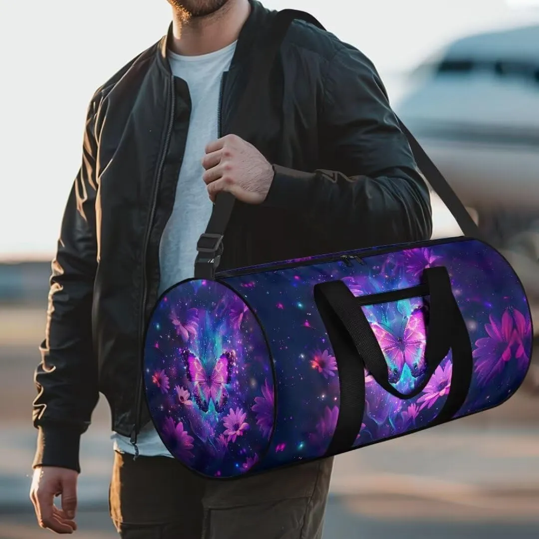 Boatee Butterfly Womens Duffle Bag for Travel Duffel Bag Lightweight Gym Bag Large Luggage Bag Big Capacity Shoulder Hand Bag Weekender Bags with Inner Pocket Makeup Travel Bag for Camp Purple