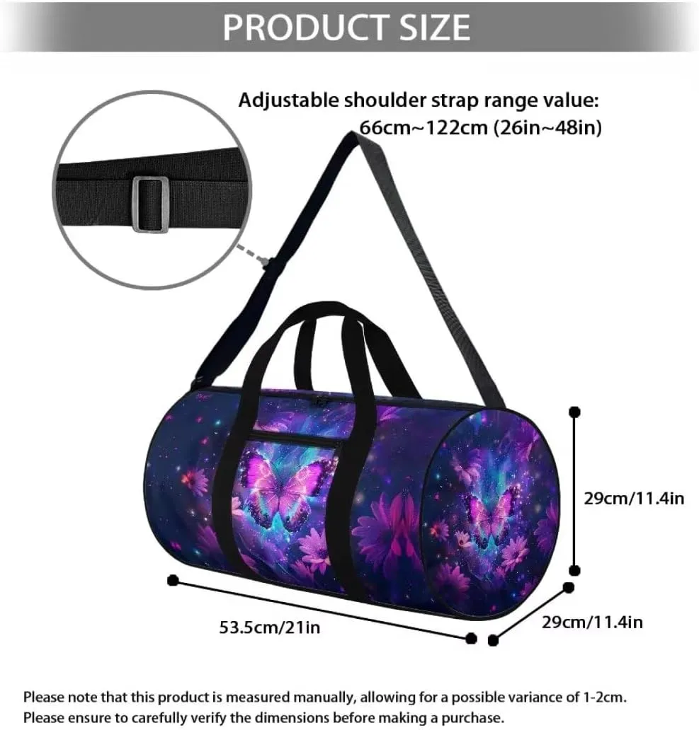 Boatee Butterfly Womens Duffle Bag for Travel Duffel Bag Lightweight Gym Bag Large Luggage Bag Big Capacity Shoulder Hand Bag Weekender Bags with Inner Pocket Makeup Travel Bag for Camp Purple